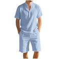 thumbnail image 1 of Yievot 2 Piece Short Sets for Men Summer Beach Outfits Linen Henley Shirts & Shorts Casual Vacation Set, 1 of 8