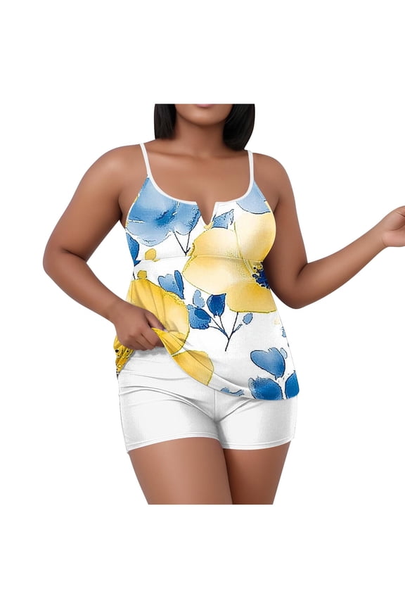 2 Piece Tankini Swimsuits for Women Tummy Control Bathing Suits Plus Size Swim Suits with Color Block Boyshorts