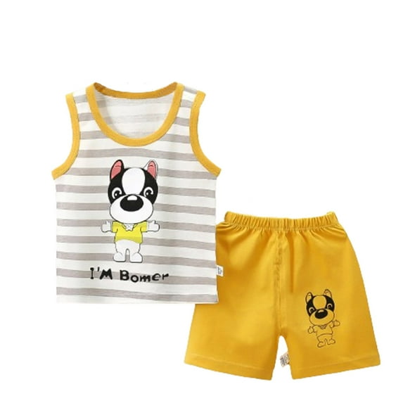 Yievot 2Pcs Unisex Toddler Baby Boy Girl Outfits Cotton Animals Print Sleeveless Tank Tops and Shorts Set Outdoor Playwear Sportwear 2Pcs Baby Clothes for Boys Girls