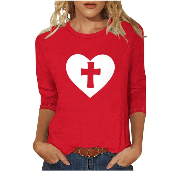 Yievot 3/4 Length Sleeve Womens Easter Shirts Graphic Printed Tee Loose Crew Neck Womens Tops