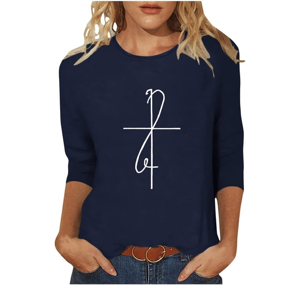 Yievot 3/4 Length Sleeve Womens Easter Shirts Graphic Printed Tee Loose Crew Neck Womens Tops