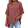 thumbnail image 1 of Yievot 3/4 Length Sleeve Womens Tops Loose Casual Crew Neck Summer Tops Pleated Work Tunic Blouses with Pocket, 1 of 6