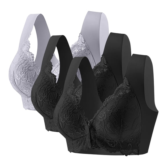 Yievot 3 Pack Front Closure Bras for Older Women Wireless Everyday Bras for Seniors Full Coverage Comfortable Wirefree Bras Push Up Bras with Back Support