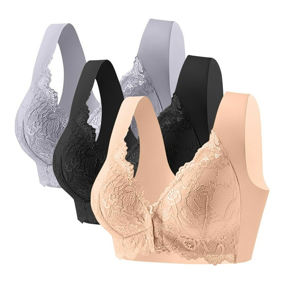 Yievot 3 Pack Front Closure Bras for Older Women Wireless Everyday Bras for Seniors Full Coverage Comfortable Wirefree Bras Push Up Bras with Back Support