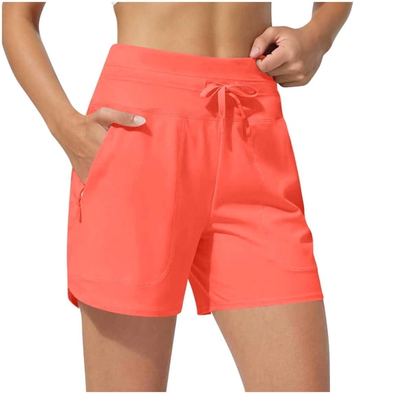 Yievot Athletic Running Shorts for Women Summer Drawstring Elastic High Waisted Active Workout Gym Shorts with Zipper Pocket