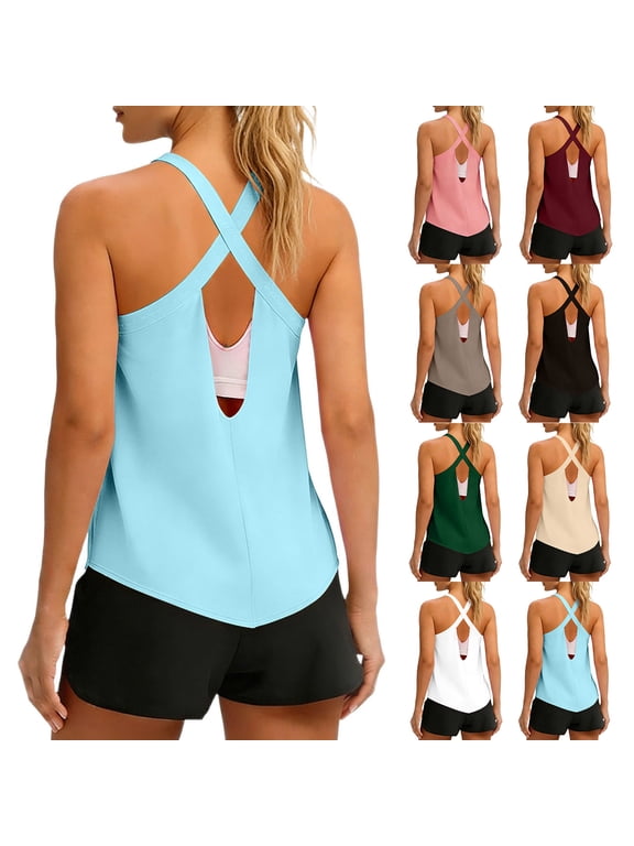 Athletic Tank Tops for Women Summer Racerback Cutout Loose Fit Workout Yoga Tops