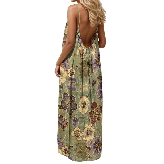 Yievot Backless Floral Dresses for Women Summer Beach Vacation Cami Dress Sleeveless Long Sundress