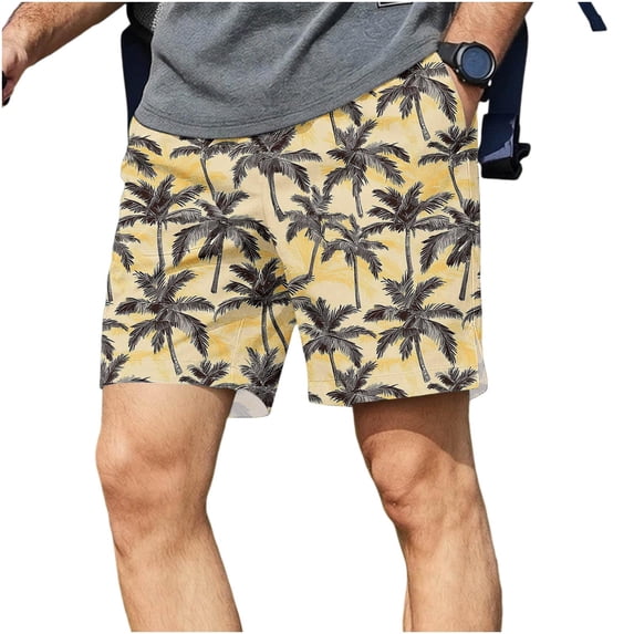 Yievot Beach Shorts for Men Hawaiian Printed Drawstring Elastic Waist Summer Vacation Shorts