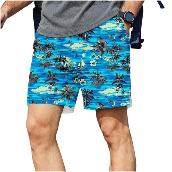 Yievot Beach Shorts for Men Hawaiian Printed Drawstring Elastic Waist Summer Vacation Shorts