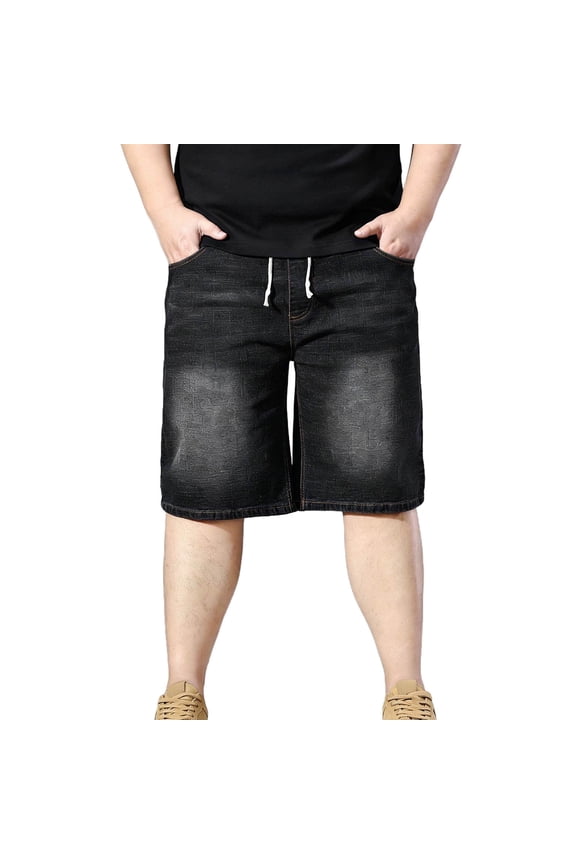 Big and Tall Mens Jean Shorts Casual Loose Elastic Waisted Baggy Jorts Summer Drawstring Denim Shorts