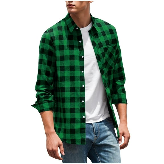 Yievot Big and Tall Mens Shirts Button Down Lapel Long Sleeve Plaid Shirt Fall Winter Relaxed Fit Casual Tops with Pocket