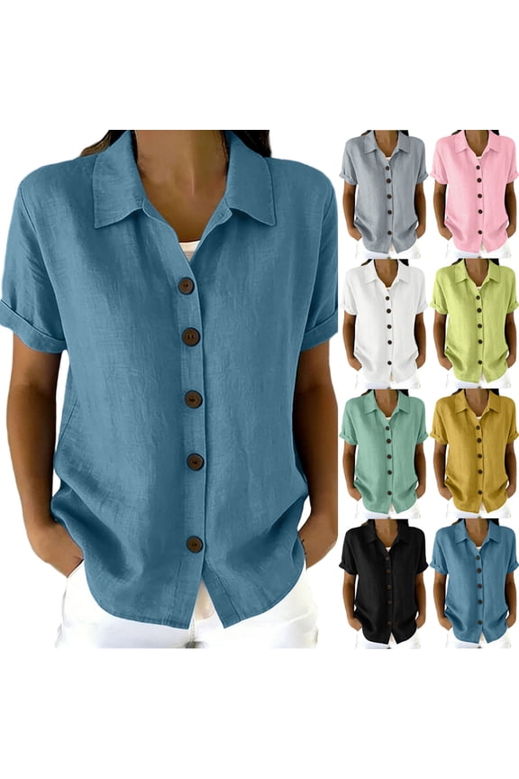 Button Down Shirts for Women Collared Roll-Up Short Sleeve Lightweight Breathable Tops