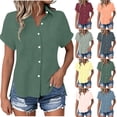 thumbnail image 1 of Yievot Button Down Shirts for Women Collared Short Sleeve Side Slit Textured Lightweight Casual Office Tops with Pocket, 1 of 7