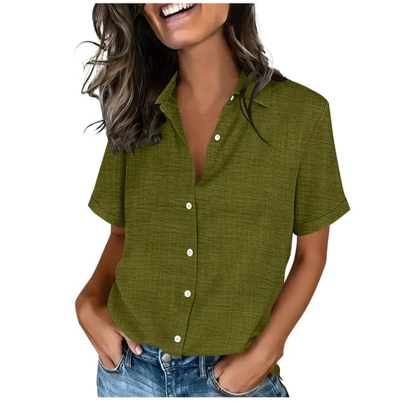 Yievot Button Down Shirts for Women Short Sleeve Collared Tops Dressy Business Casual Work Blouses