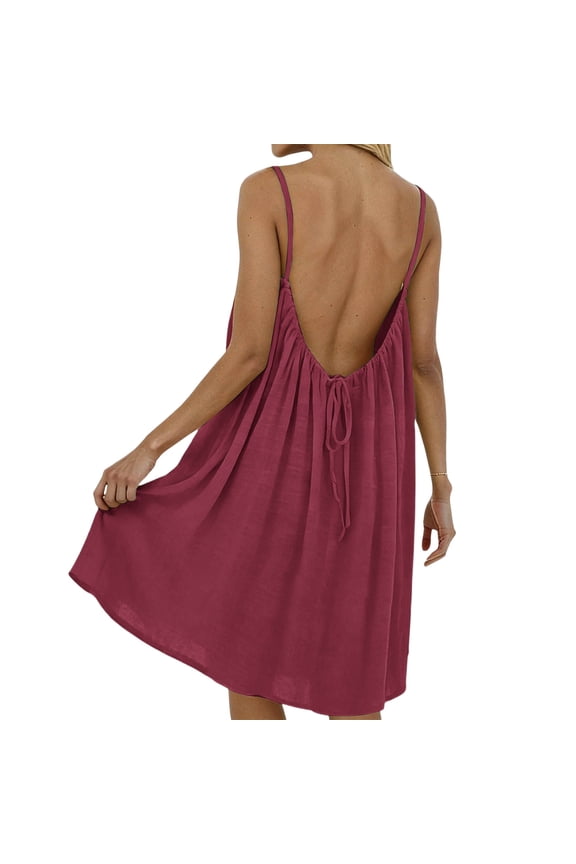 Cami Dresses for Women Back Tie Lounge Dress Backless Sleeveless House Dress Summer Casual Midi Sundress