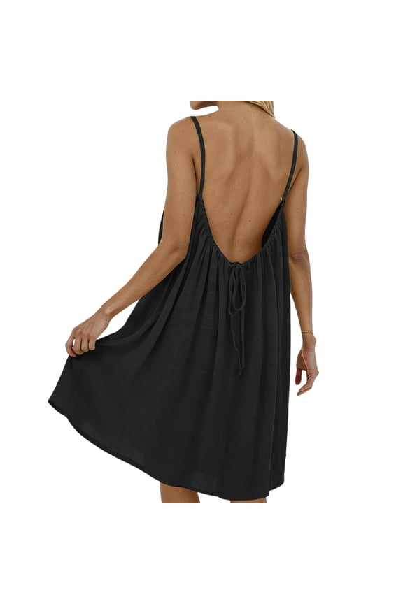 Cami Dresses for Women Back Tie Lounge Dress Backless Sleeveless House Dress Summer Casual Midi Sundress