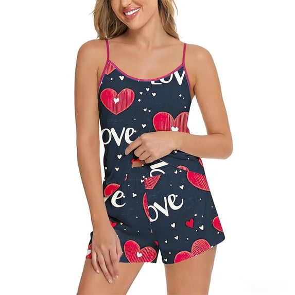 Yievot Cami Pajama Sets for Women 2 Piece Cute Graphic Print Pjs Soft Tank & Elastic Waist Shorts Camisole Lounge Set