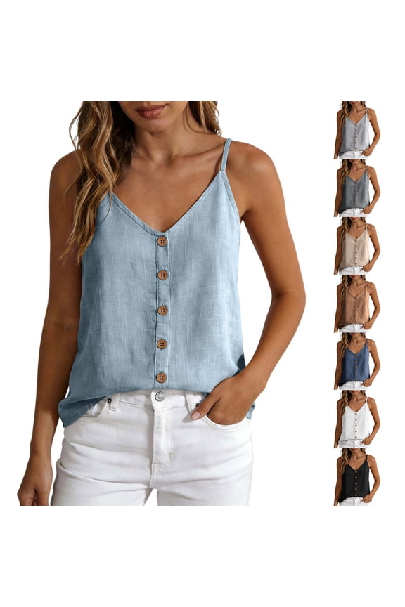 Cami Tops for Women Button Down Spaghetti Strap Tank Tops Summer Loose Casual Blouses