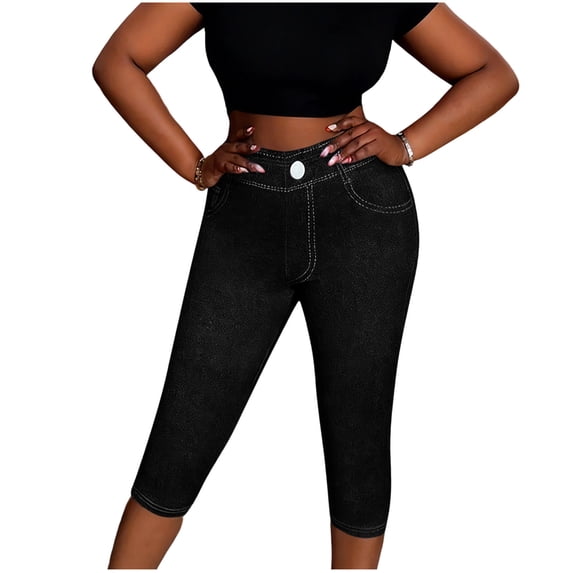 Yievot Capri Jeggings for Women Stretchy High Waisted Butt Lifting Pull on Denim-like Leggings