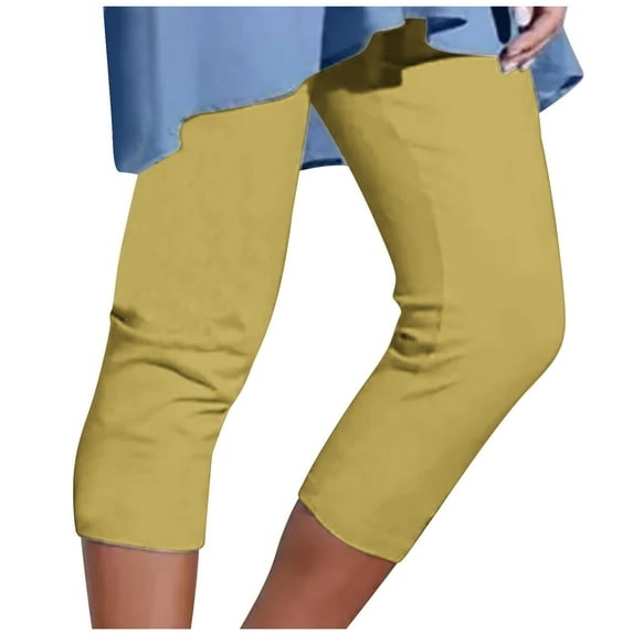 Yievot Capris Pants Beach Pants for Women Summer Savings Clearance Womens Athletic Cropped Pants Solid Casual Elastic Waist Tights Sport Pants Yellow S