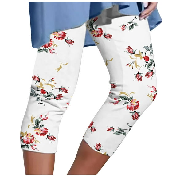 Yievot Capris Pants for Women Loose Elastic Waist Summer Savings Clearance Womens Workout Tights Cropped Pants Floral Printing Casual Beach Pants Multi 5XL