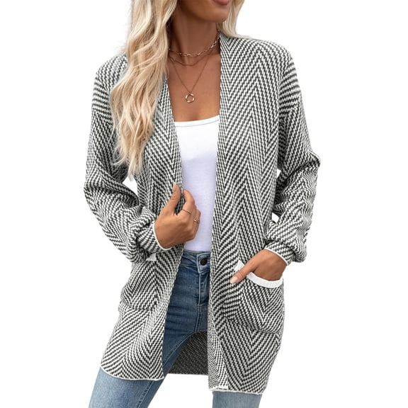 Yievot Cardigan sweaters for Women Fall Fashion Striped Open Front Sweater Jackets Chunky Knit Business Casual Clothes with Pocket