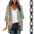 thumbnail image 1 of Yievot Cardigans for Women Floral Print Open Front 3/4 Sleeve Cardigan Lightweight Breathable Vacation Tops, 1 of 5