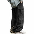 thumbnail image 1 of Yievot Cargo Pants for Men Wide Leg Elastic Waist Drawstring Pants Solid Color Casual Hiking Workout Pants for Men with Pockets, 1 of 2