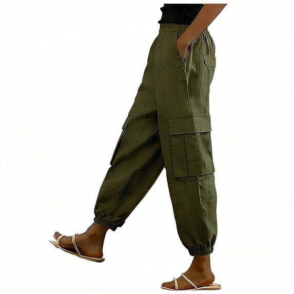 Yievot Cargo Pants for Women Elastic Waist Travel Trousers Loose Fit Summer Casual Jogger Pants with Multi Pockets
