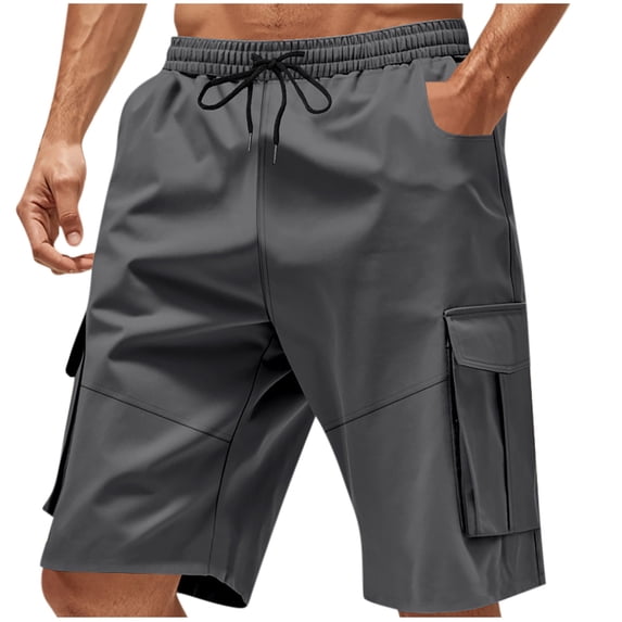 Yievot Cargo Shorts for Men 7 Inch Inseam Drawstring Elastic Waist Casual Outdoor Shorts with Multi Pockets