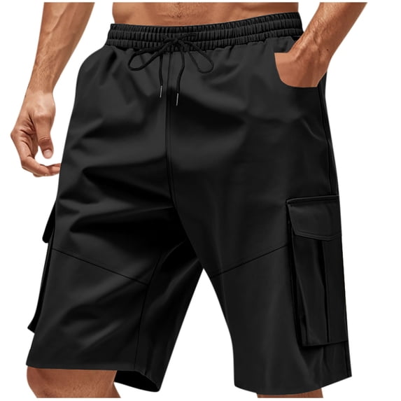 Yievot Cargo Shorts for Men 7 Inch Inseam Drawstring Elastic Waist Casual Outdoor Shorts with Multi Pockets