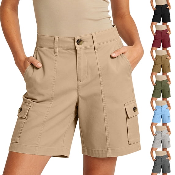 Yievot Cargo Shorts for Women 7 Inch Inseam Button High Waist Multi Pocket Casual Summer Outdoor Hiking Shorts