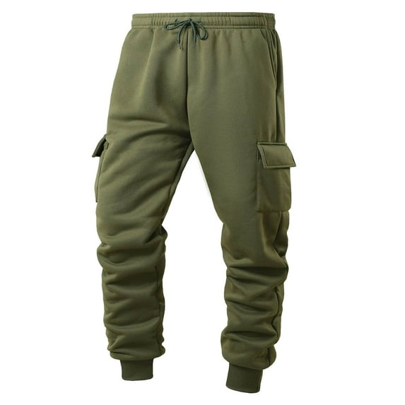 Yievot Cargo Sweatpants for Men Fleece Thermal Winter Joggers Drawstring Athletic Workout Track Pants with Pockets