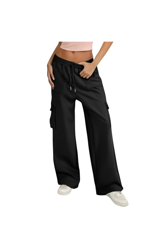 Cargo Sweatpants for Women Drawstring Baggy Wide Leg Sweat Pants with Pockets