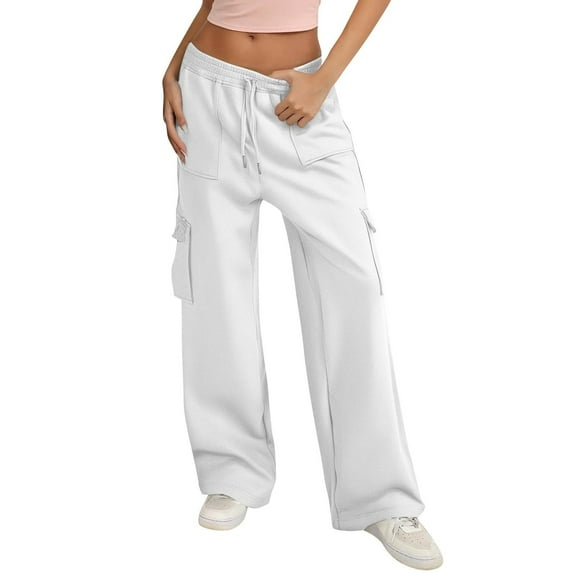 Yievot Cargo Sweatpants for Women Drawstring Baggy Wide Leg Sweat Pants with Pockets
