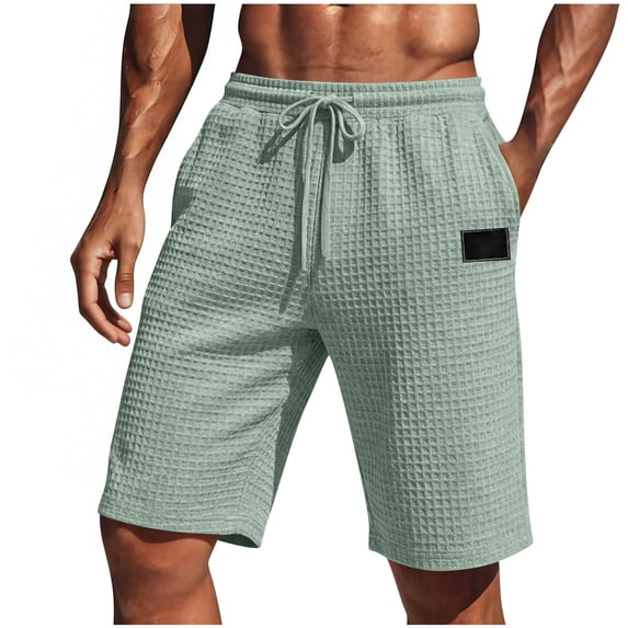Yievot Casual Shorts for Men Waffle Textured Drawstring Elastic Waist Summer Travel Vacation Shorts