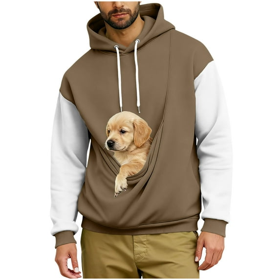 Yievot Cat Pouch Hoodies for Men Loose Casual Dog Sweatshirts Color Block Pet Carrier Pullover Pet Holder Long Sleeve Tops