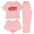 thumbnail image 1 of Maplenight Christmas Pajamas for Women Set 3 Piece Letter Print Graphic Short Sleeve Sleepwear Pjs Sets Xmas Loungewear, 1 of 6
