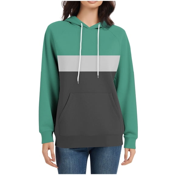 Yievot Color Block Hoodies for Women Drawstring Long Sleeve Hooded Sweatshirts Casual Pullover Tops with Pocket