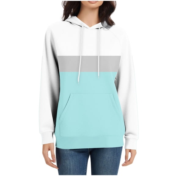 Yievot Color Block Hoodies for Women Drawstring Long Sleeve Hooded Sweatshirts Casual Pullover Tops with Pocket