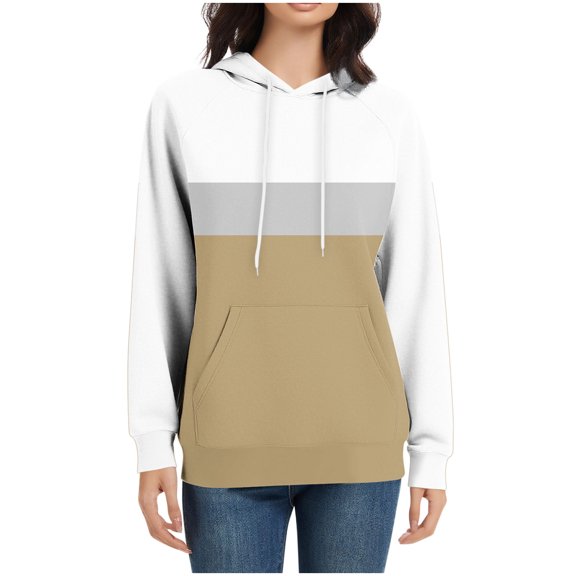 Yievot Color Block Hoodies for Women Drawstring Long Sleeve Hooded Sweatshirts Casual Pullover Tops with Pocket