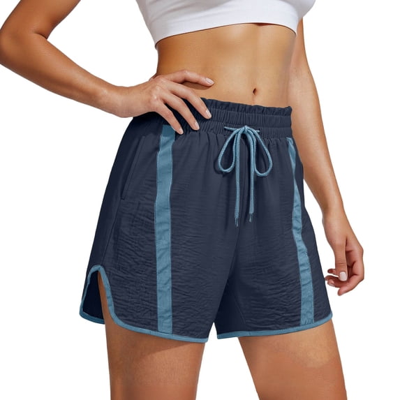 Yievot Cotton Athletic Shorts for Women Striped Elastic Waist Drawstring Lightweight Workout Gym Running Shorts