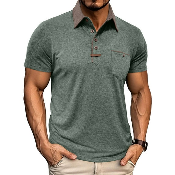Yievot Cotton Golf Shirts for Men Summer Classic Casual Button Short Sleeve Collared Shirt with Pocket