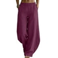 thumbnail image 1 of Yievot Cotton Linen Pants Women Wide Leg Barrel Pant Summer Casual Elastic Waisted Loose Trousers with Pockets, 1 of 8
