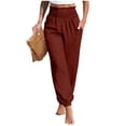 thumbnail image 1 of Yievot Cotton Linen Pants for Women Casual Elastic Waist Lounge Pants Summer Travel Beach Jogger Pant with Pockets, 1 of 5