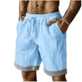 thumbnail image 1 of Yievot Cotton Linen Shorts for Men Striped Cuffed Hem Drawstring Elastic Waist Loose Fit Summer Vacation Shorts, 1 of 7