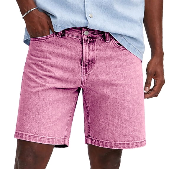 Yievot Denim Shorts for Men Button Straight Leg Knee Length Jean Shorts Daily Street Summer Vacation Shorts