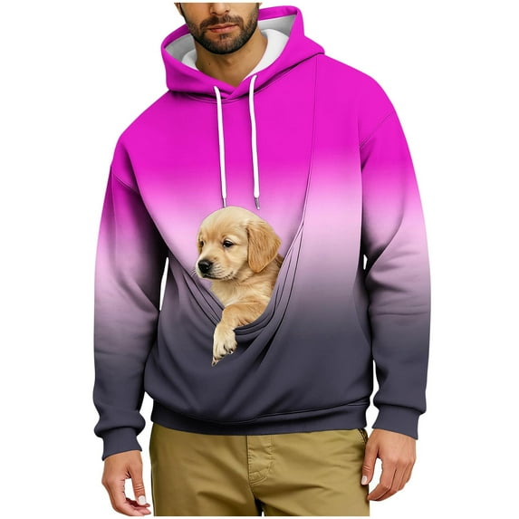 Yievot Dog Pouch Hoodies for Men Kangaroo Pocket Cat Pouch Sweatshirts Gradient Color Pet Carrier Pullover Pet Holder Long Sleeve Tops