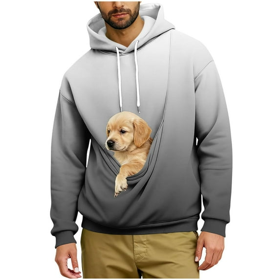 Yievot Dog Pouch Hoodies for Men Kangaroo Pocket Cat Pouch Sweatshirts Gradient Color Pet Carrier Pullover Pet Holder Long Sleeve Tops
