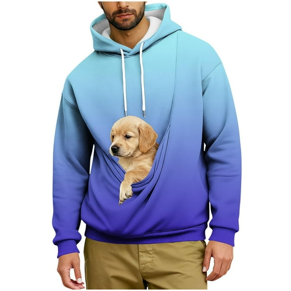Yievot Dog Pouch Hoodies for Men Kangaroo Pocket Cat Pouch Sweatshirts Gradient Color Pet Carrier Pullover Pet Holder Long Sleeve Tops